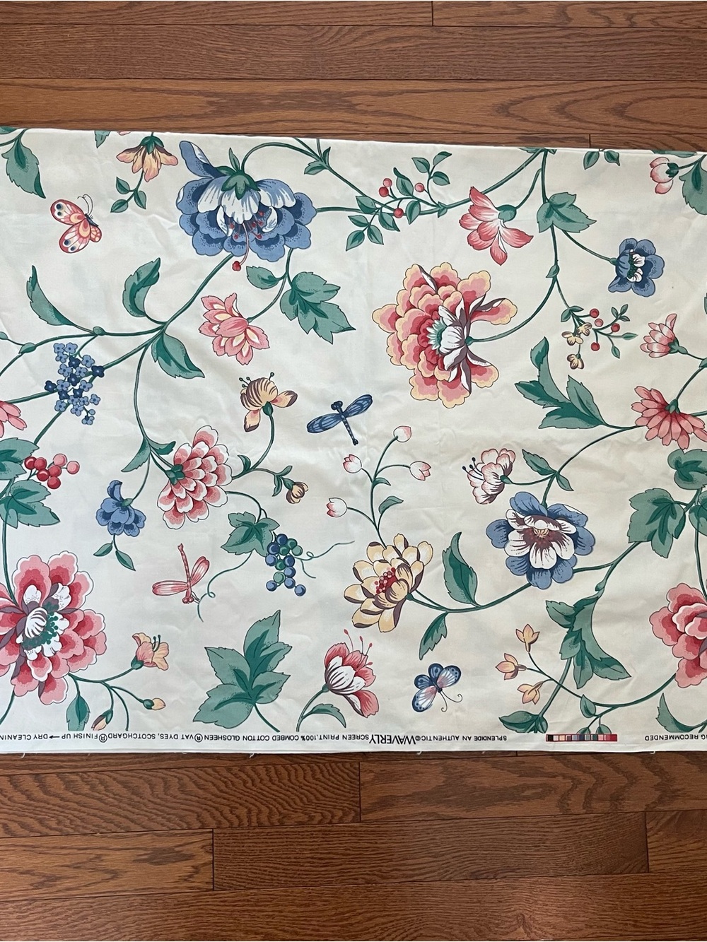 3.5 Yards Vintage WAVERLY Interior Fabric Cotton Floral Butterfly  45 x 135